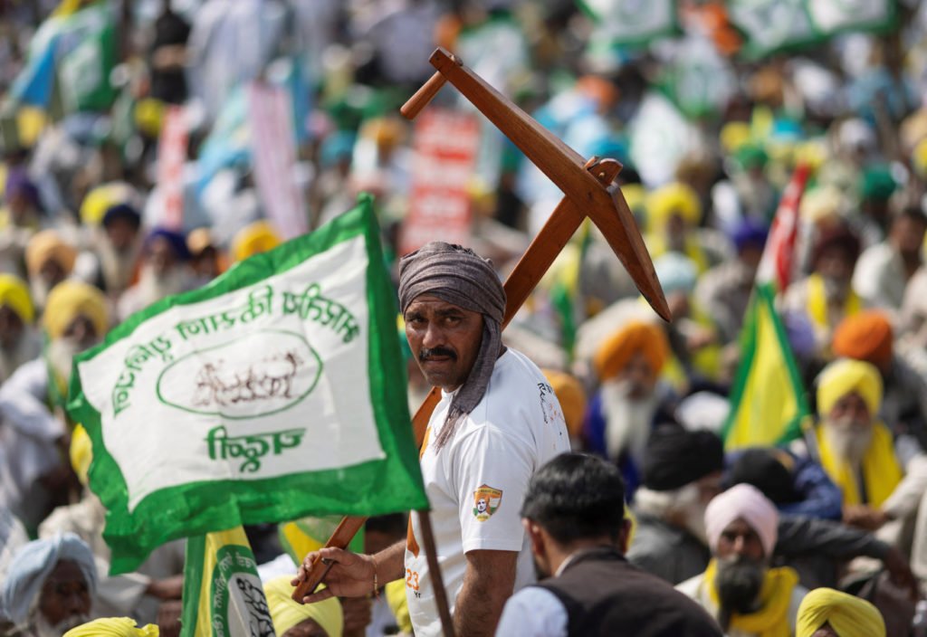 Farmers attend a Maha Panchayat or grand village council meeting in New Delhi