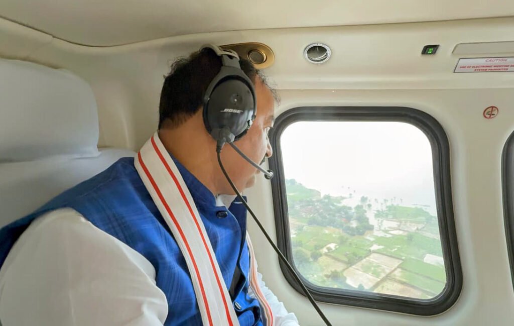 Prayagraj: UP Deputy CM Keshav Prasad Maurya conducts an aerial survey