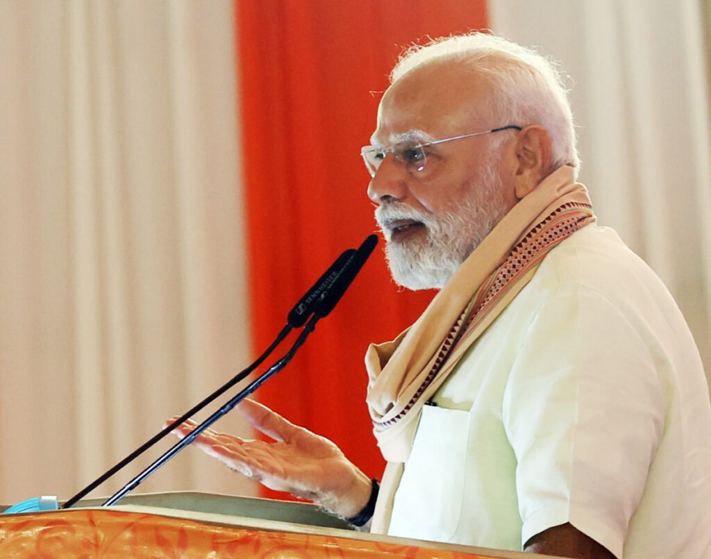 PM Narendra Modi addresses the gathering during a public meeting, in Purnea