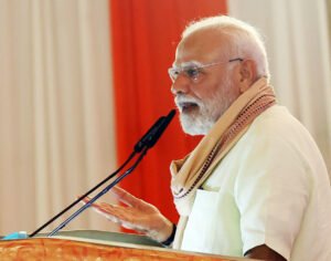 PM Narendra Modi addresses the gathering during a public meeting, in Purnea