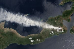 Satellite Imagery Of Mount Lewotobi Laki-Laki On Flores Island