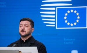 Volodymyr Zelensky Talks to Media During The EU Leaders Summit On Mercosur And Ukraine