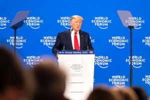 President Donald J. Trump delivers the opening remarks at the 50th Annual World Economic Forum meeting Tuesday, Jan. 21, 2020, at the Davos Congress Centre in Davos, Switzerland
