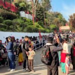 Devotees stand in queue to register themselves for the pilgrimage to the holy shrine of Mata Vaishno Devi temple
