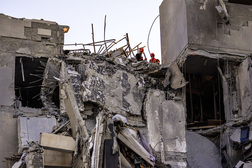 A residential building in Be'er Sheva destroyed by an