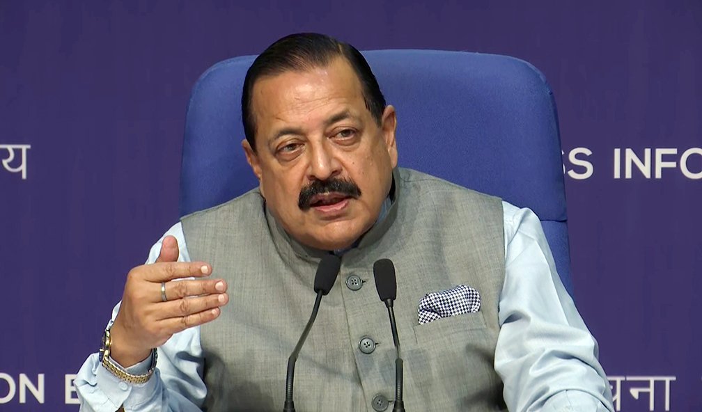 MoS (independent charge) Science & Technology Dr Jitendra Singh addresses the media