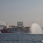 Istanbul, Nov. 14 (Xinhua) --  Turkey's drillship Kanuni sails on the Bosphorus Strait in Istanbul, Turkey, on Nov. 13, 2020. Kanuni sailed from Istanbul on Friday to the Black Sea to start its first mission, Energy and Natural Resources Minister Fatih Donmez announced. (Photo by Osman Orsal/Xinhua/IANS)